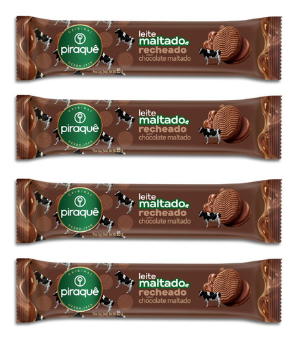 Biscoito Maltado Recheado Chocolate Piraquê - Kit 4un De 85g