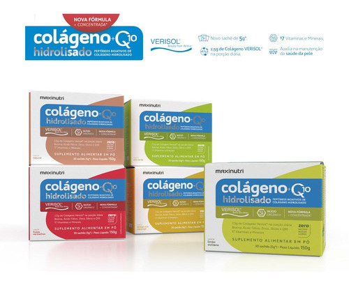 Kit 4 Colágeno Verisol Sachê Uva Verde 30x5g + Q10 Maxinutri