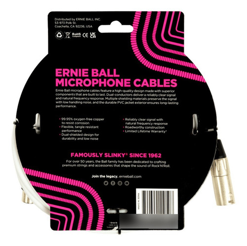 Cabo De Microfone Xlr X Xlr Ernie Ball Brano 6 Metros P06389