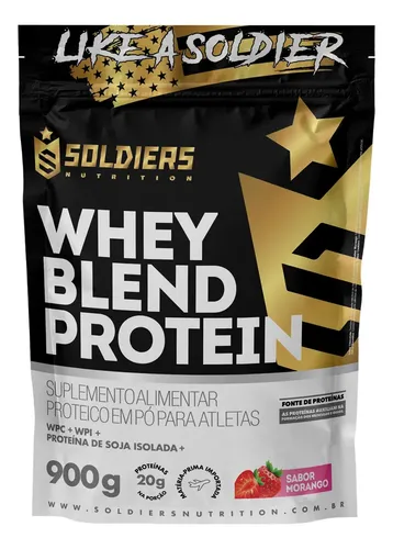 Whey Blend Protein Concentrado e Isolado 900g Sabor Morango Soldi...