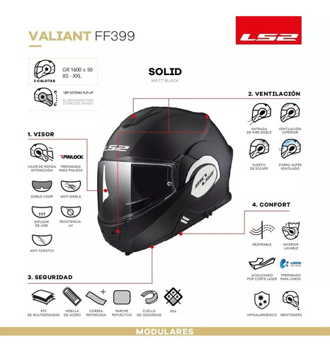 Imagen 7 de 8 de Casco Rebatible Ls2 Valiant 399 En Rolling Motors Núñez