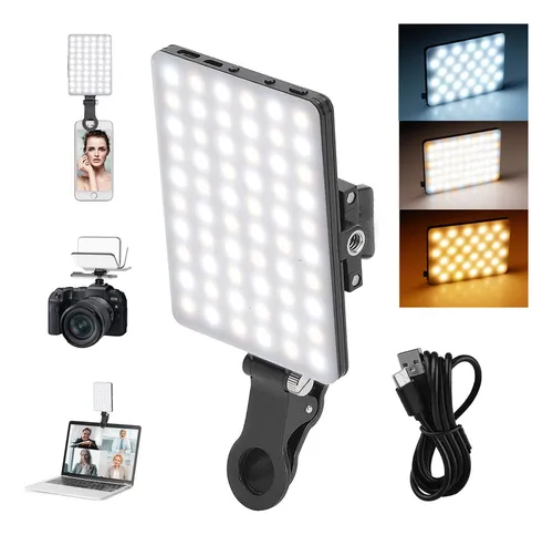 Luz de Video de Relleno Recargable Alta Potencia 60 LED con Clip Frontal  Trasero