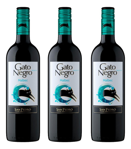 Vinho Argentino Tinto Gato Negro Malbec 750ml (3 Garrafas)