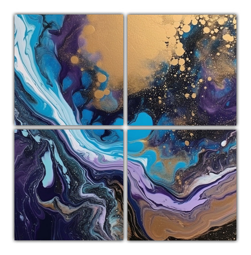 60x60cm Cuadro De Cocina Acrílico Azul Marrón Lila Sobre F