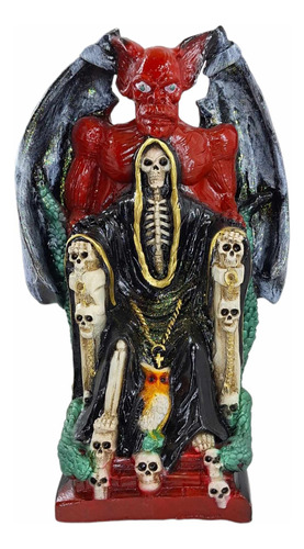Santa Muerte Con Diablo En Trono Ritualizado 36 Cm Resina 