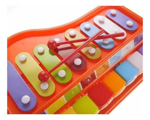 Juego De Niños 2 En 1 Xilófono Y Piano Juguete Musical Color Naranja