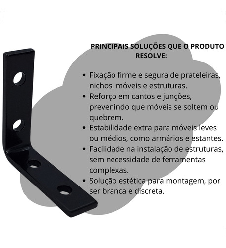 Cantoneira L Para Moveis 2,5 Pol 30x30x12mm Preta C/ 10 Pçs