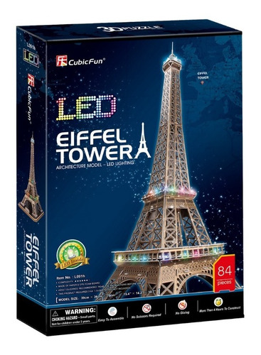 Puzzle 3d | Torre Eiffel Paris | Se Ilumina Con Luces Led