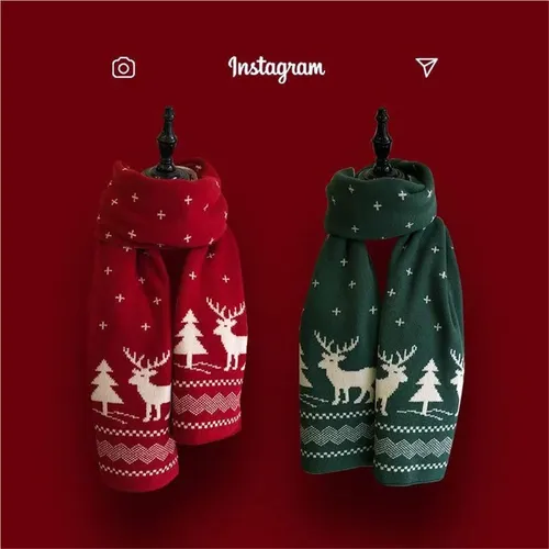 2 Piezas Bufandas Tejidas Con Renos Navideños For Parejas