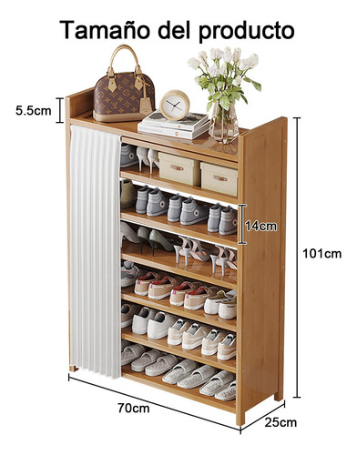 Zapatera Moderna Madera 7capas Entrada Con Cortina 70cm Marrón