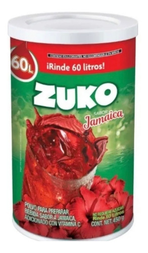 Polvo Para Preparar Bebida Zuko Jamaica 450gr Rinde 60litros