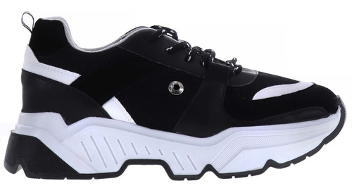 Sneakers Tenis Para Mujer Negro Agujetas Suela Chunky