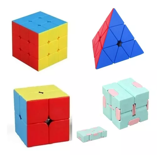 Kit 4 Cubo Mágico 2x2 + 2x2x2 + 3x3x3 + Pirâmide Magic Cube em