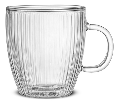 JoyJolt Tazas de café de vidrio estriado, tazas de café de doble pared. Juego de 2 tazas de café transparentes de 13.5 onzas. Vasos de latte, tazas de capuchino de vidrio, taza de café de vidrio