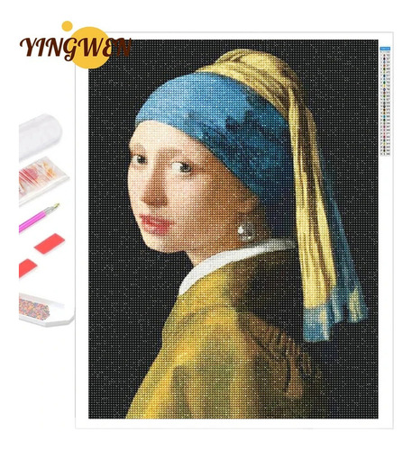 A Kit Pintura Diamante 5d Diy 30x40 Pendientes Perlas Niña