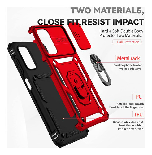 Funda Para Galaxy A13/m13 5g Uso Rudo Cámara Carcasa+mica Rojo Samsung Galaxy A04s/a13 5g/m13 5g/a04 4g