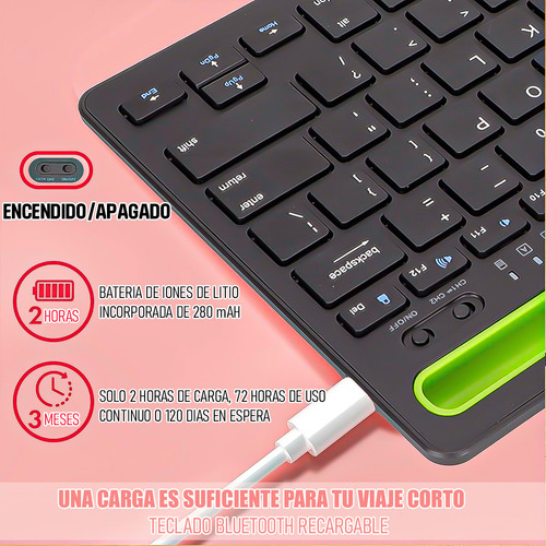 Teclado Inalámbrico Bluetooth Teclado Silencioso Recargable