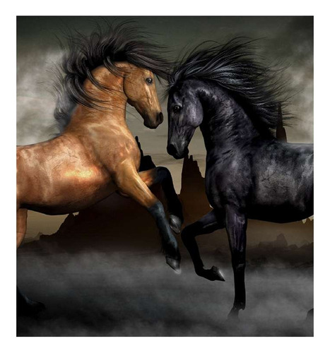 Vinilo 100x100cm Animal Caballos Batalla Relinchando Arte