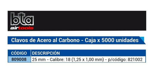 Imagen 3 de 6 de Clavos Clavadora Neumatica 25 Mm X 5000 Bta Airtools 809008