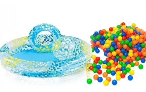 Set Piscina Inflable Intex + Balón + Flotador + 100pelota