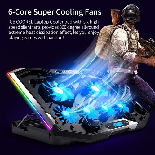 Base Cooler Notebook Enfriador 8 Vent Rgb 14-17 Pulgadas