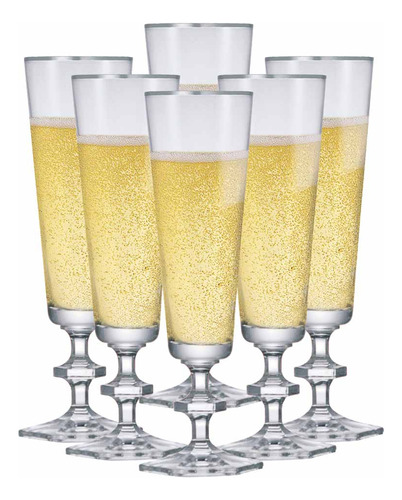 Taça De Cristal Champagne Filete Platina 225ml 6pcs Ruvolo