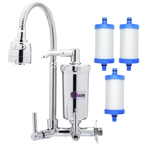 Torneira Com Filtro Para Pia De Cozinha Parede Gourmet Abs Flexível 360º Chuveirinho 2 Modos De Jato 1/4 Volta 2 Refil Vela Extra - Dazie Metais