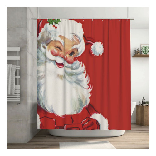 Huxjoko Christmas Shower Curtain, Jolly Santa Claus Winking,