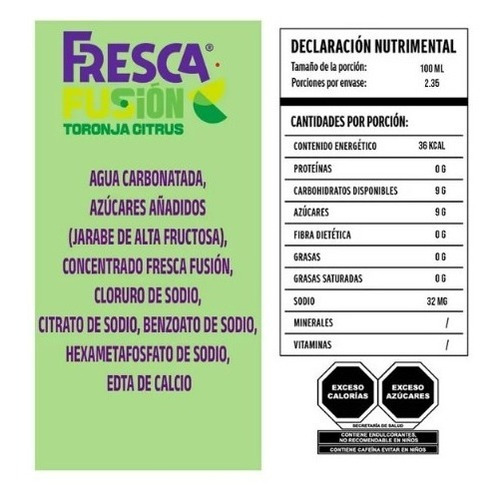 Refresco Fresca Fusion Toronja Citrus 6 Pzs De 235 Ml C/u