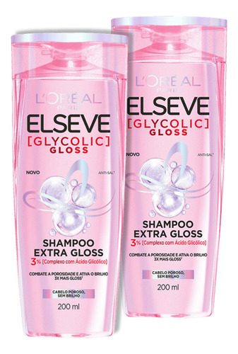 Kit 2 Uni Shampoo Loréal Paris Elseve Glycolic Gloss - 200ml