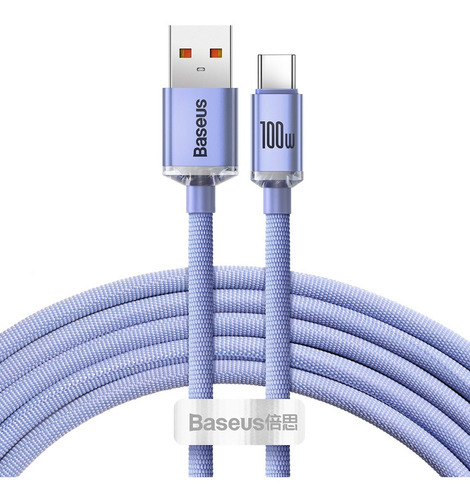 Cable rápido USB Turbo Baseus de 100 W para tipo C, 2 metros, color morado