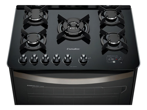 Fogão Esmaltec Esmeralda 5b Preto Timer Grill Elétrico 127/220V