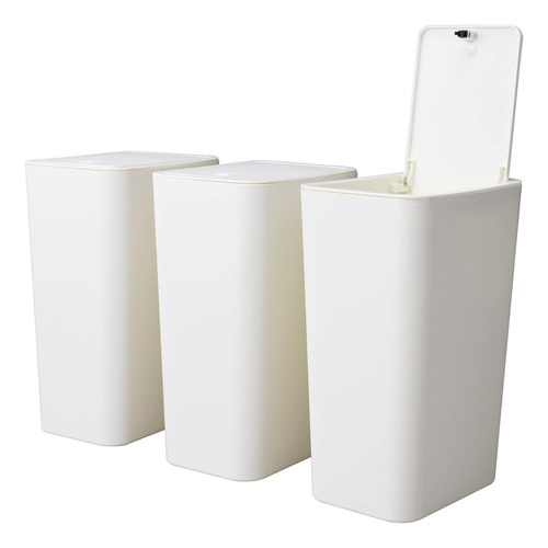 Qpey Basurero De Baño Con Tapa, Paquete De 3 Cubos De Basura