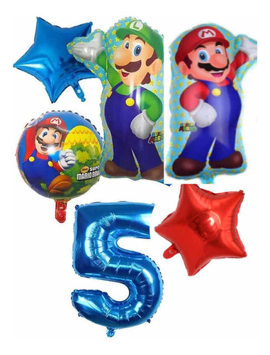 Set Globos Mario Bros Con Número A Elección Cumple