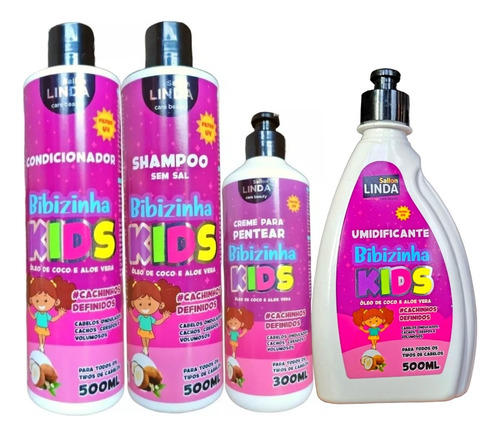  Shampoo Infantil Cachos Kids 500ml+cond+creme+umidificante