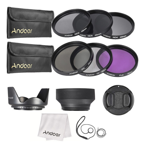 Andoer 49mm Lente Kit De Filtro Uv+cpl+fld+nd (nd2 Nd4 Nd8)