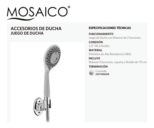 Juego Ducha Cromo 3 Funciones Stretto