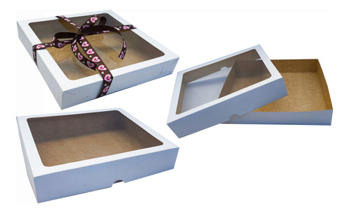 25 Caja Cuadrada Blanca Con Ventana 18x18x5 Cms Mod 1918 Blanca Tapa Ventana