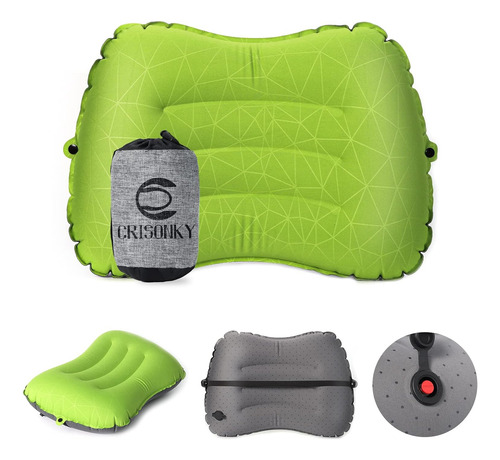 Almohada Inflable De Camping Ergonómica Verde Claro