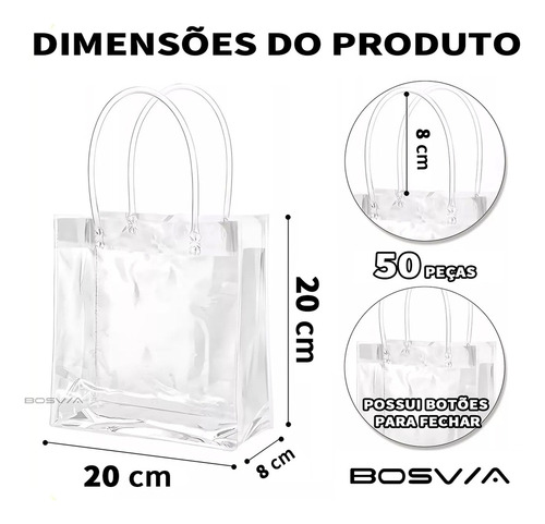 50 Sacolas De Presente Com Alça Transparente Para Festas