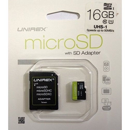 Unirex Ums 165s Micro Sd Card With Full Size Adapter 16gb