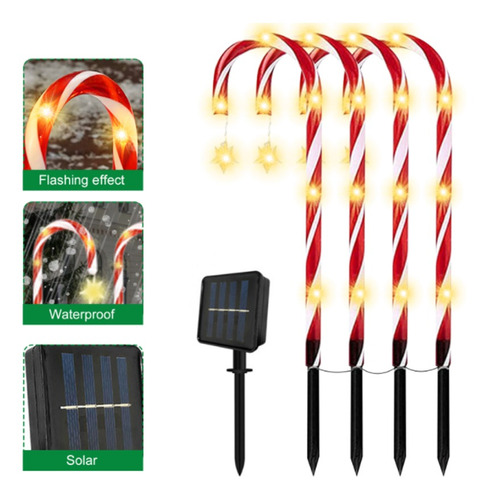 Juego De 8 Luces Navideñas Con Bastón De Caramelo Solar