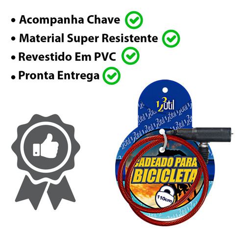 Cadeado Para Bicicleta Com Chave 110cm*08mm Cor:vermelho