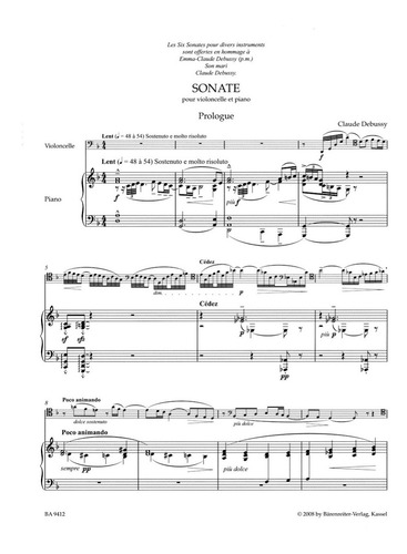Claude Debussy: Sonata For Violoncello And Piano / Sonata Pa