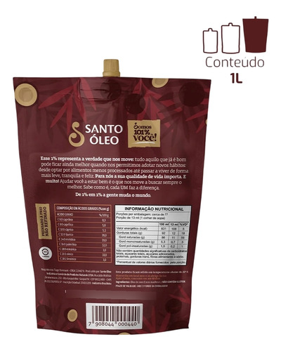 Kit C/5 Óleo De Coco Extra Virgem De Película 1l Santo Óleo