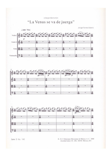 La Venus Se Va De Juerga Para Cuarteto De Cuerdas (partitura