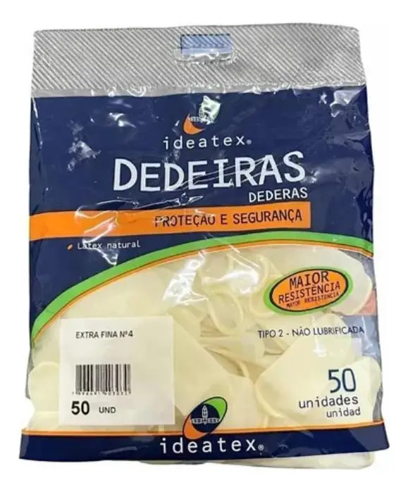 Dedeira Látex Ideatex Nº4 Preta 50 Unidades Proteção Higiene