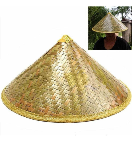 Sombrero De Paja Oriental Conico Tradicional Accesorio