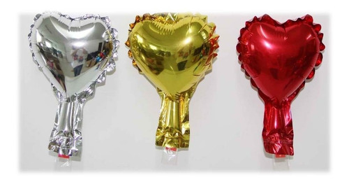 Globos Metalizados Corazon Rojo Dorado Plateado 12cm