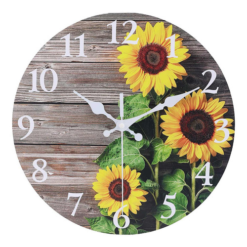 Reloj De Pared Redondo Con Diseo De Girasol, 12 Pulgadas, Si